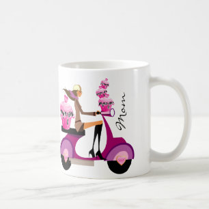 Cute Cupcake Scooter Girl Mug Pink Zebra