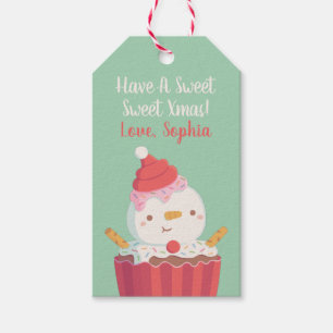 Cute Cupcake Snowman, Sweet Christmas Gift Tags