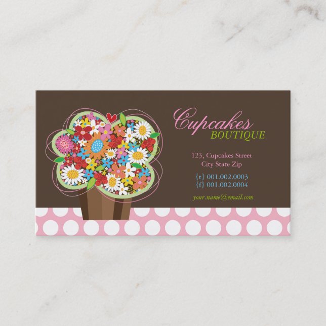 Cute Cupcake Spring Flowers Bakery Business Card (Front)