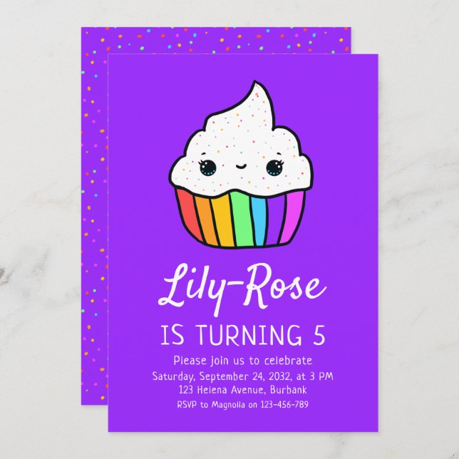 Cute Cupcake Sprinkles Kid's Birthday Party Invitation (Front/Back)