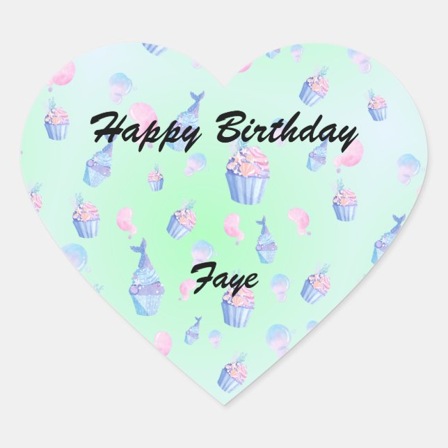 cute cupcake Sweet mermaid Birthday party Girly  Heart Sticker (Front)