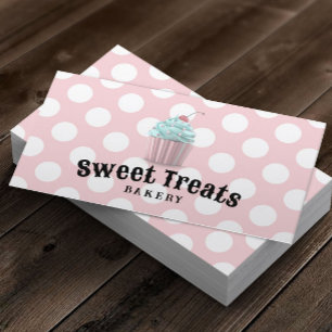 Cute Cupcake Sweet Treats Bakery Pink Polka Dots Business Card