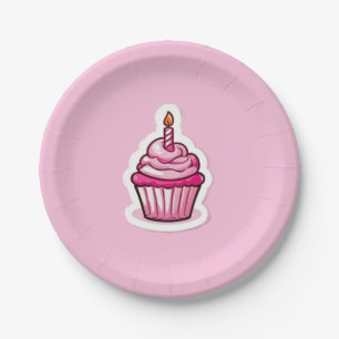 Cute Cupcake Theme Birthday Girl Paper Plates