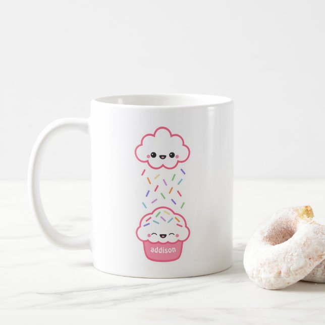 Cute Cupcake with Sprinkles Coffee Mug (With Donut)