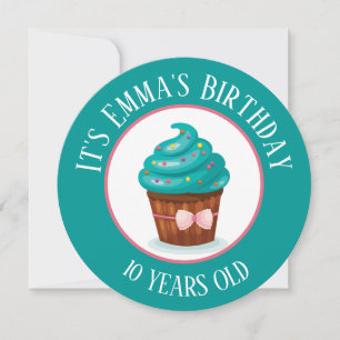 Cute Cupcake with Teal Icing Kids Birthday  Invitation