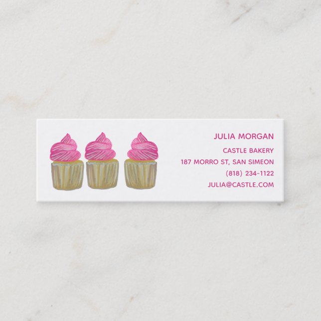 CUTE Cupcakes Bakery Pastry Chef Cake Pink Mini Business Card (Front)