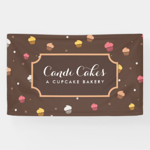 Cute Cupcakes Bakery Pattern Brown Banner