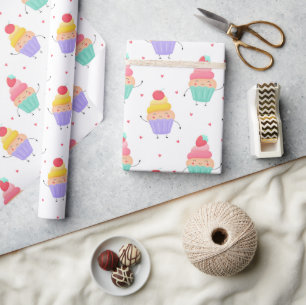 Cute Cupcakes Birthday Party Fun Girly Love Hearts Wrapping Paper