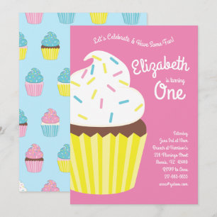 Cute Cupcakes Kids 1st Birthday Party Invitation