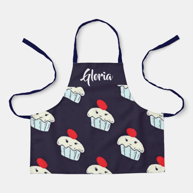 Cute cupcakes on blue apron (Front)