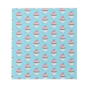 Cute Cupcakes on Blue Background Notepad