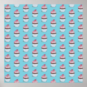 Cute Cupcakes on Blue Background Poster