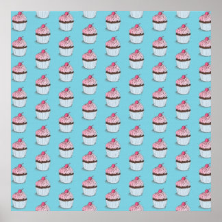 Cute Cupcakes on Blue Background Poster
