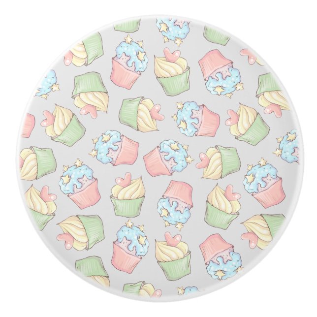 Cute Cupcakes Pastel Colour Bakery Cakes Pattern Ceramic Knob (Front)