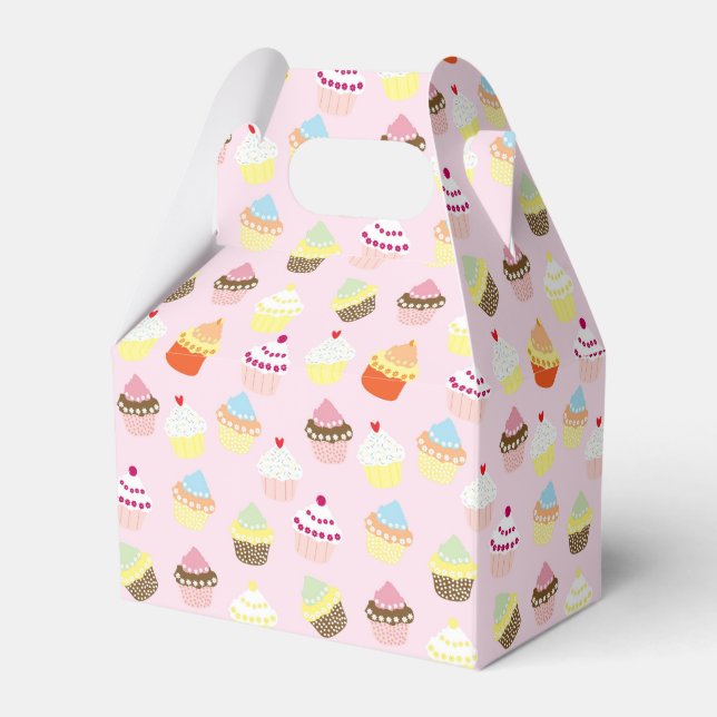 Cute Cupcakes Pattern Pastel Pink Favour Box (Front Side)