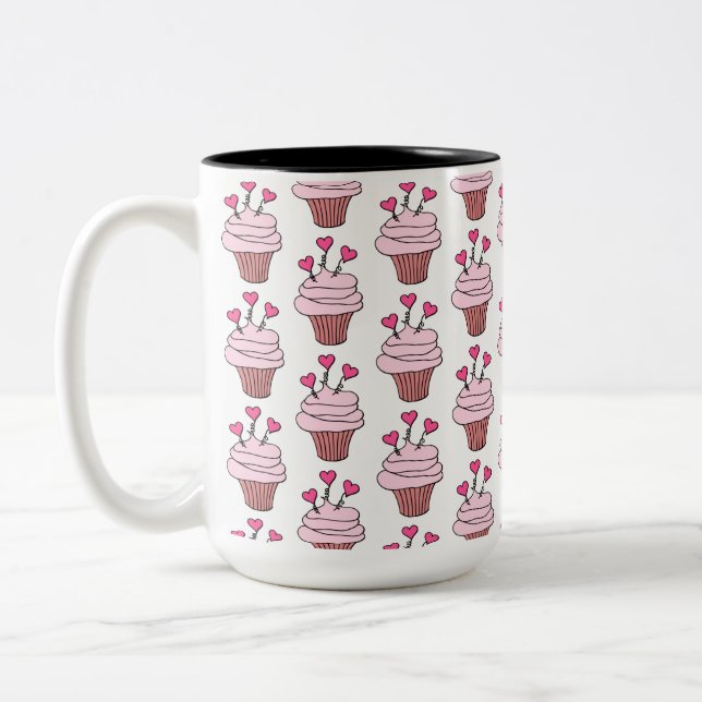 Cute Cupcakes Pink And White Two-Tone Coffee Mug (Left)