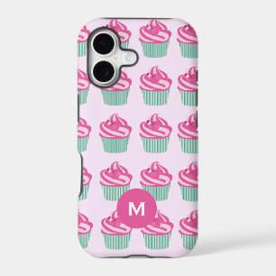 Cute Cupcakes Pink Pattern Monogram