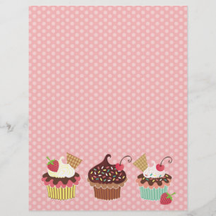 Cute Cupcakes Pink Polkadots Letterhead