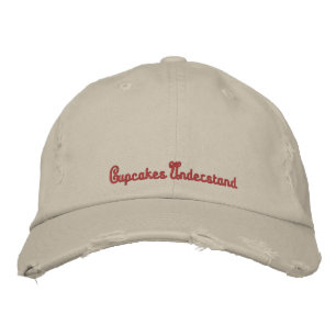 Cute Cupcakes Quote Rustic Stone Beige Pink Embroidered Hat