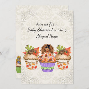 Cute Cupcakes Thanksgiving Fall Baby Shower Invite