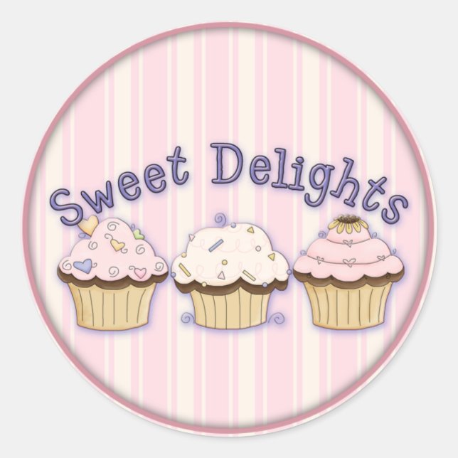 Cute Cupcakes with hearts Classic Round Sticker (Front)
