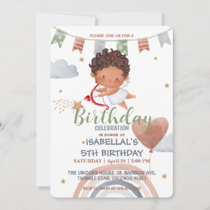 Cute Cupid afro boys Balloon valentine Birthday Invitation