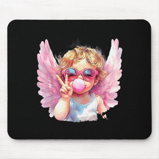Cute Cupid Blowing Bubble Gum Sungles Valentines D Mouse Pad (Front)