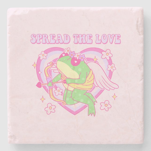 Cute Cupid Frog - Spread the Love Stone Coaster (Front)