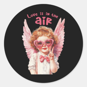 Cute Cupid Loves Is In The Air Happy Valentine App Classic Round Sticker