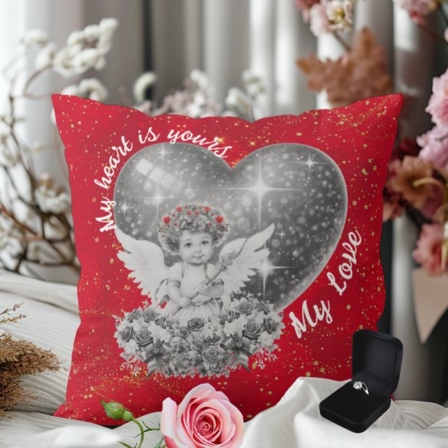 Cute Cupid My Heart is Yours My Love Cushion (The photo has been enhanced for display.)