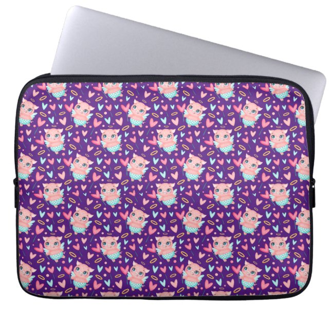 Cute Cupid Pig Whit Hearts Pattern Laptop Sleeve (Front)