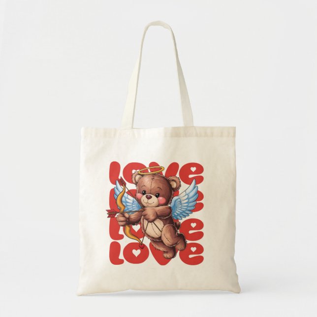 Cute Cupid Teddy Bear Tote Bag (Front)
