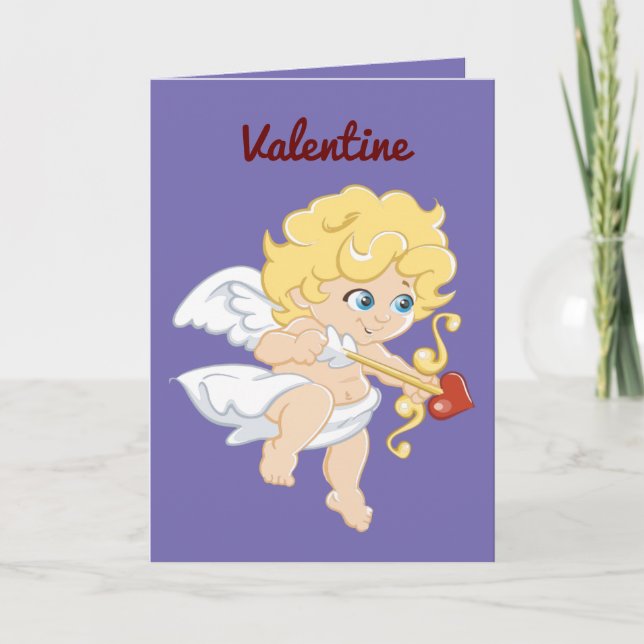 Cute Cupid Valentine Folded Holiday Card (Front)