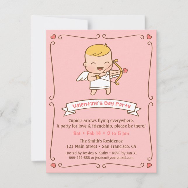 Cute Cupid Valentines Day Party Invitations (Front)