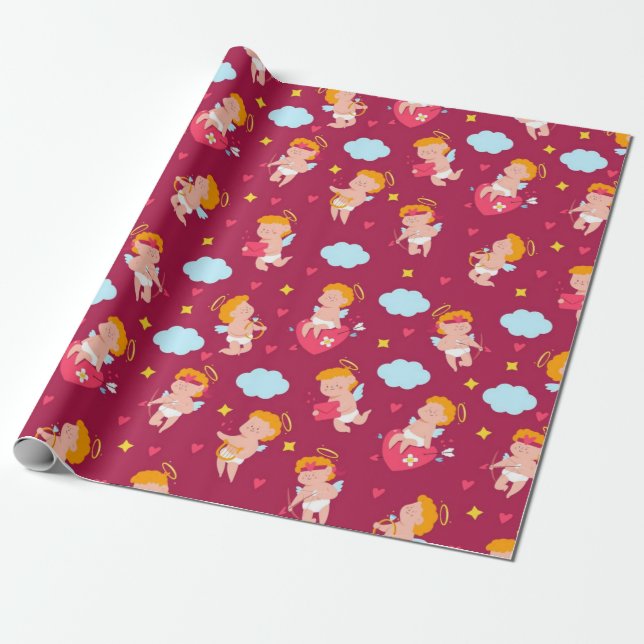 Cute Cupid Valentines Pattern Wrapping Paper (Unrolled)