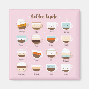 Cute cups of coffee on light pink magnet