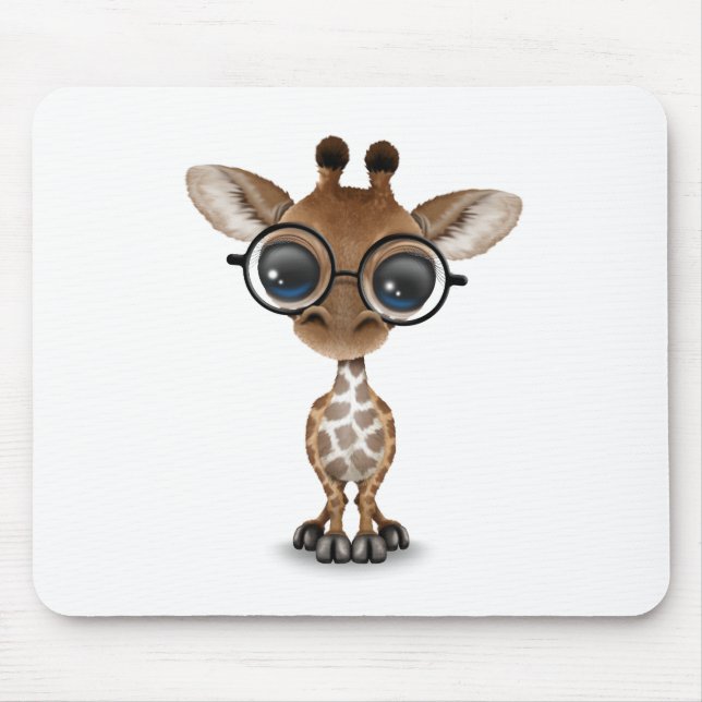 Cute Curious Baby Giraffe Wearing Glasses Mouse Pad (Front)