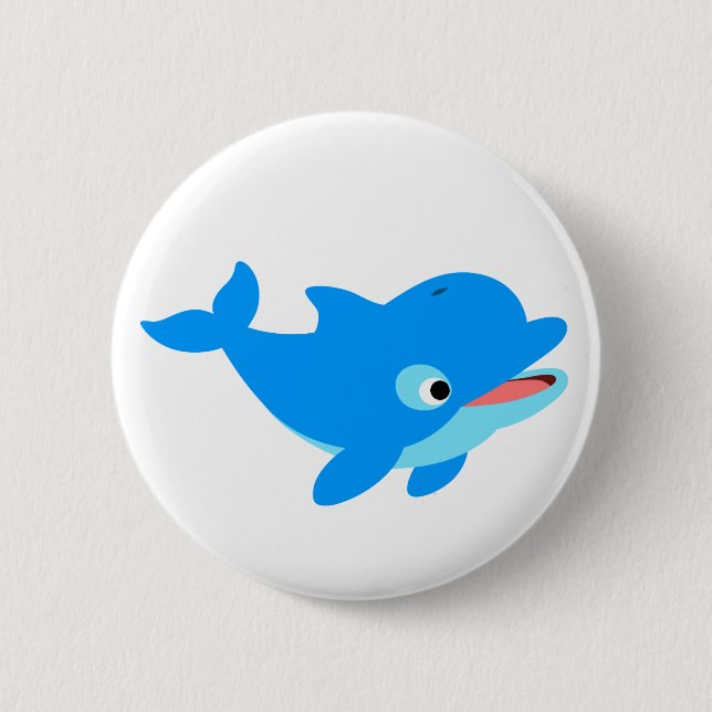Cute Curious Cartoon Dolphin 6 Cm Round Badge (Front)