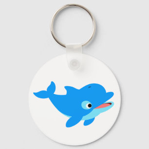 Cute Curious Cartoon Dolphin Key Ring
