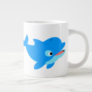 Cute Curious Cartoon Dolphin Large Coffee Mug
