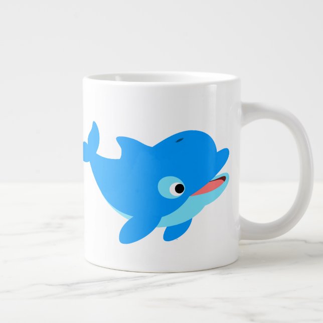 Cute Curious Cartoon Dolphin Large Coffee Mug (Right)