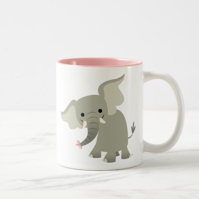 Cute Curious Cartoon Elephant Two-Tone Coffee Mug (Right)