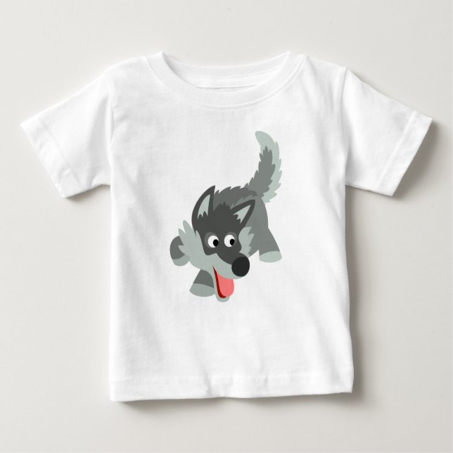 Cute Curious Cartoon Wolf  Baby T-Shirt (Front)