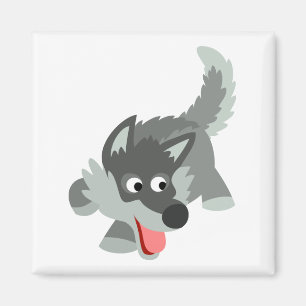 Cute Curious Cartoon Wolf Magnet