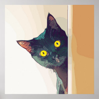 Cute Curious Cat digital illustrated designed Poster