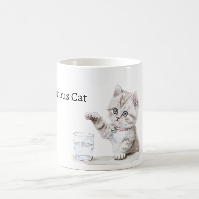Cute Curious Cat Glass Coffee Mug (Center)
