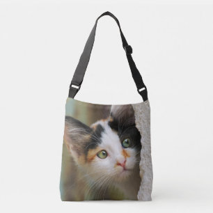 Cute Curious Cat Kitten Prying Eyes Portrait Photo Crossbody Bag