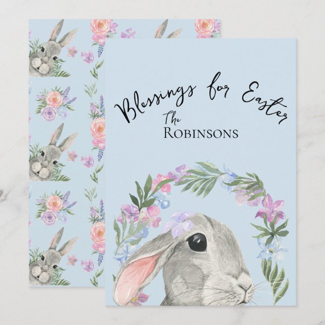 Cute Curious Easter Rabbit Floral Wreath (Front/Back)