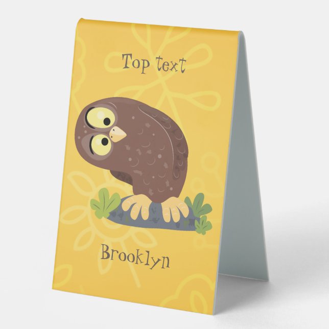Cute curious funny brown owl cartoon illustration (Front)