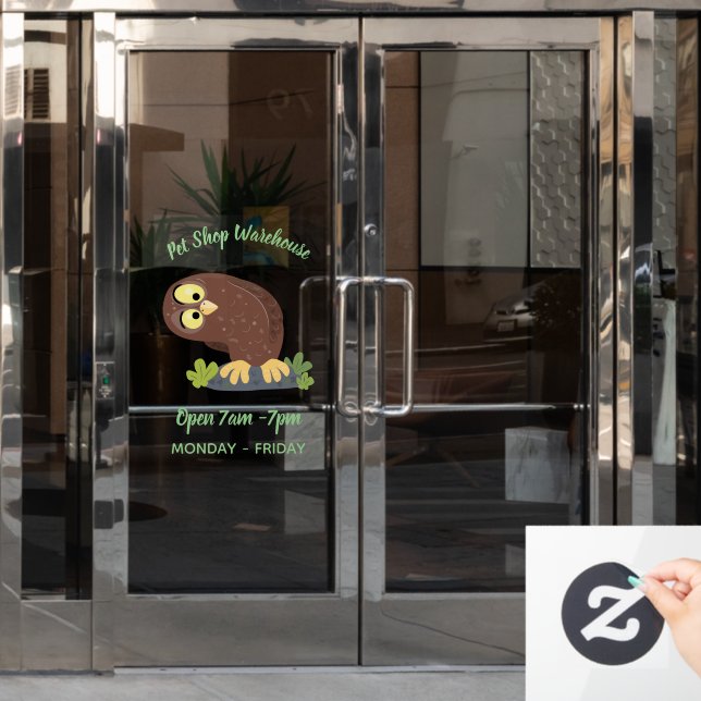 Cute curious funny brown owl cartoon illustration (Office Door)